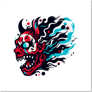 Oni demon head horror Posters and Art